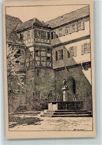 Bildkarte aus Schwaben Reihe 2/3 Karte 6, Schloßhof, Federzeichnung, sehr gute Erhaltung Ubbelohde, O.