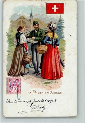 1908 La Poste en Suisse und Briefmarke AK Eckknick