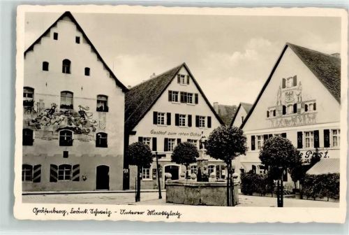 Gräfenberg Unterer Marktplatz Cafe Post Gasthaus zum roten Ochsen Emailleschild Brunnen Lüftlmalerei Bahnpost Nürnberg-Gräfenberg Zg. 2358