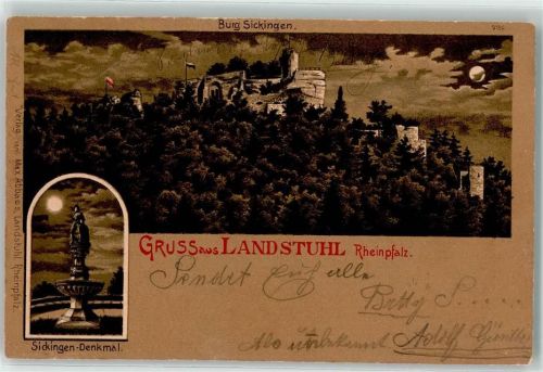 66849 W6790 Landstuhl - Sickingen Denkmal Burg Mond Fahne