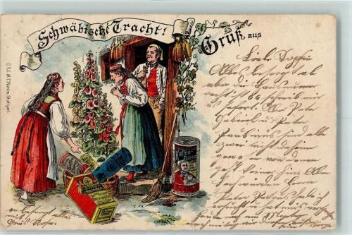 1899 Werbung Seelig Kaffee Essenz Gruss aus Trachten