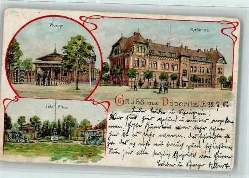 14727 O1831 Döberitz 1906 Lithographie Gruss aus - Kaserne, Feld altar, Wache