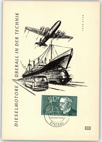 Erstag Stempel 1958 Rudolf Diesel Gedenkmarke - Dieselmotoren überall in de Welt