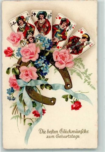 Geburtstag Hufeisen Spielkarten Rosen Kartenspiel 1916