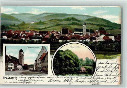 96260 W8628 Weismain 1903 - Color AK Hauptstrasse, Lindenkeller, Teilansicht, gute Erhaltung AK