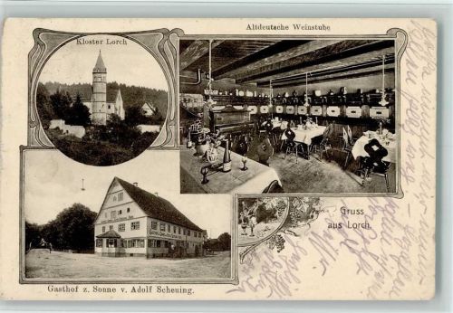 Lorch 1922 Gasthof zur Sonne, Innenansicht Weinstube , Kloster AK