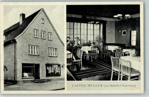 Suderburg 1956 Cafe Müller mit Innenansicht, sehr gute Erhaltung AK