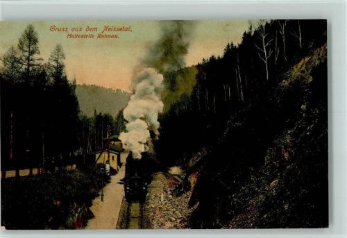 Rohnau 1909 Neissetal - Bahnhof Rohnau , Eisenbahn