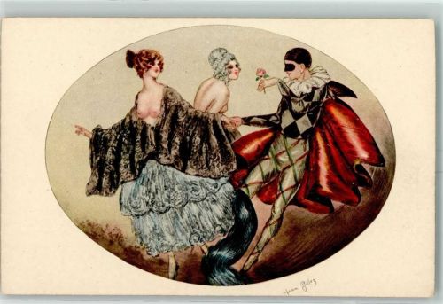Maskenball Art Deco Erotik sign. Jean Gilles AK