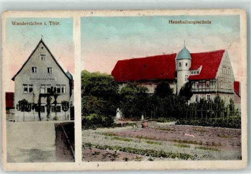 Wandersleben 1913 Haushaltungsschule Nutzgarten Bahnpost Eisenach-Halle Zg. 842