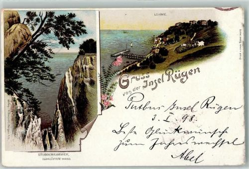 18551 O2331 Lohme , Rügen 1898 Gebrauchsspuren Stubbenkammer Steilküste Lithographie