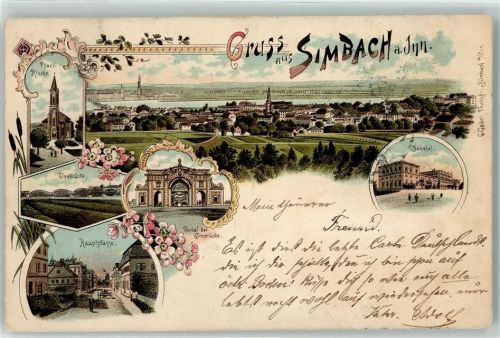 Simbach 1897 Portal Innbrücke Pfarrkirche Hauptstraße Bahnhof