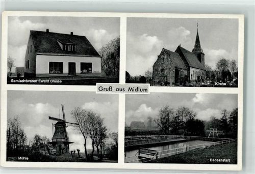 Midlum Kolonialwaren E. Braase Windmühle Kirche Schwimmbad