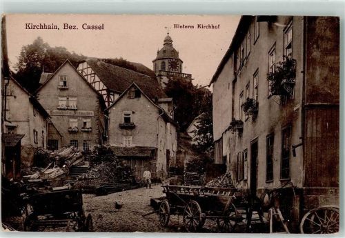 35274 W3575 Kirchhain - Hinterm Kirchhof Kirche Uhr Holzwagen