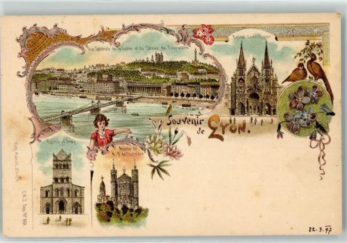 Lyon Vue Generale de la Saone et du Coteau de Fourviere Kirche Saint Nizer Kirche d`` Inay Abside de N.-D. de Fourviere Carl Künzli Zürich Dep. No. 869