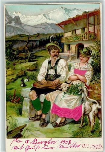 1902 Prägedruck Tracht Ziege AK