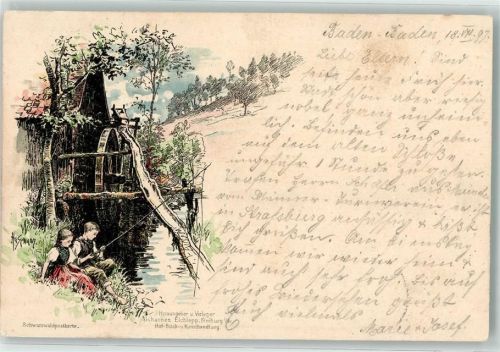 1897 Verlag Elchlepp Kinder Angeln Wassermühle - Stempel Posthilfstelle Alt-Schloss Baden-Baden