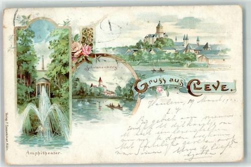 Cleve 1903 Schwanenburg Ruderboot Springbrunnen Pavillon Amphitheater