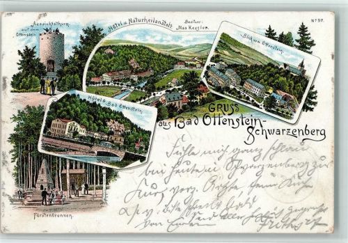 31868 W3251 Ottenstein , Niedersachs Lithographie 1895 Aussichtsturm auf dem Ottenstein Hotel Fürstenbrunnen Naturheilanstalt Blick vom Ottenstein