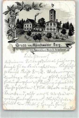 Wilthen 1895 Mönchswalder Berg Gasthaus Bergbaude mit Aussichtsturm Lithographie