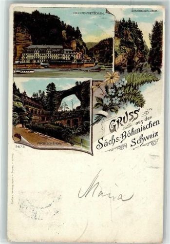 Hrensko Herrnskretschen 1903 Lithographie Prebischthor