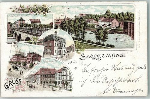 57200 Sarreguemines 1897 Lithographie Saargemünd Postamt Neubrückenstraße Neue Cavallerie Kaserne Landgerichtsplatz