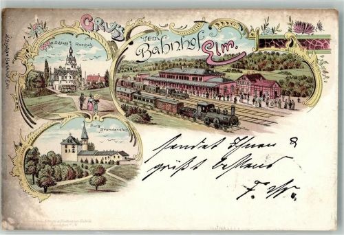 Elm 1898 Bahnhof Dampflok Schloss Ramholz