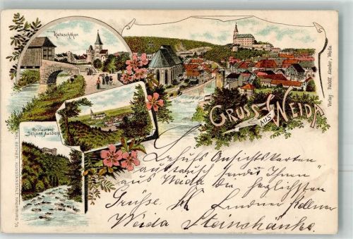 Weida 1899 Gasthaus Schöne Aussicht Katzschthor Bahnpost Leipzig