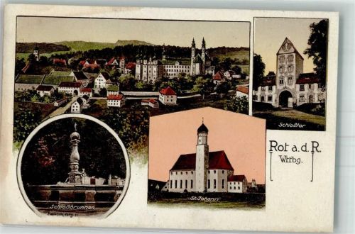 88430 W7956 Rot an der Rot Künstlerkarte Eugen Felle Isny Schloss Schlossbrunnen Schlosstor St. Johann