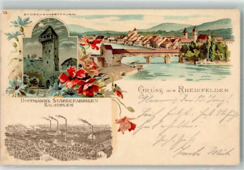 Rheinfelden 1899 Hoffmann's Stärkefabriken Rheinbrücke Storchennestturm
