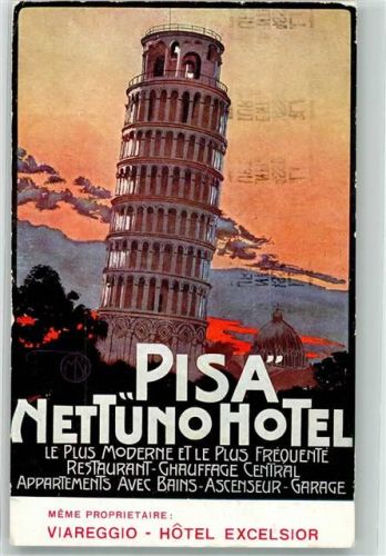 Pisa Schiefer Turm Werbung Nettuno Hotel Bahnpost