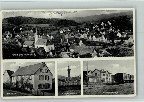 Auerbach 1940 Schule, Kriegerdenkmal, Bahnhof AK