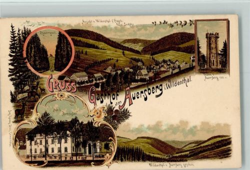Wildenthal 1898 Gruss aus - Gasthof zum Auersberg , Aussichtsturm, Hotel Drechsler, gute Erhaltung AK