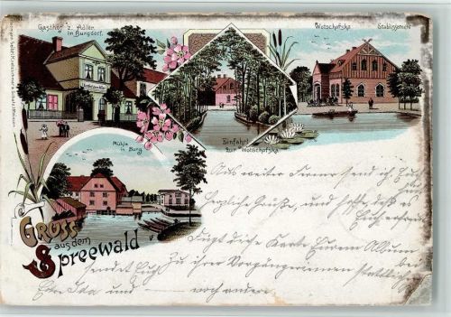 Burg 1898 Gruss aus - Wotschofska Etablissement, Gasthof zum Adler - Ecke beschädigt , Flecke