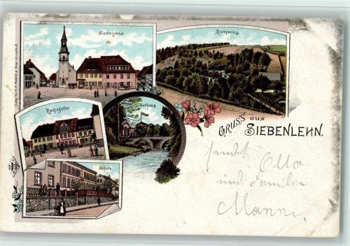 Siebenlehn Gruss aus - Zollhaus, Schule, Gasthaus, AK