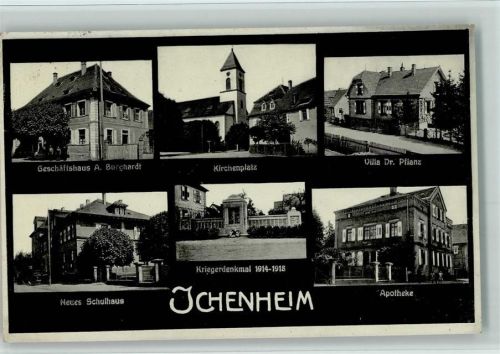 Ichenheim 1931 Apotheke, Schule, Geschäftshaus Burghardt, Kriegerdenkmal AK