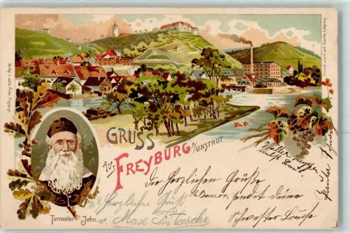 Freyburg 1899 Gruss aus Turnvater Jahn Druck Carl Garte