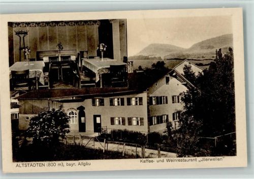 Altstädten 1924 Weinrestaurant Illerwellen mit Innenansicht AK