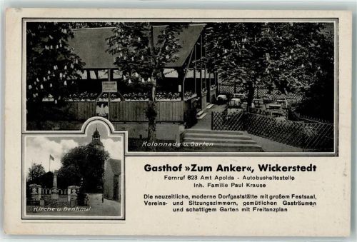 99510 O5321 Wickerstedt - Kirche u. Denkmal Kolonnade u. Garten Gasthaus zum Anker