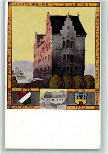 04668 O7240 Grimma Künstlerkarte Wiedersehnsfeier 50 Jahre Reaschule 1925, Studentika Verbindung . gute Erhaltung AK