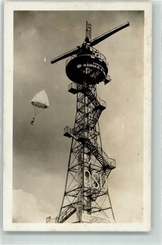 Prerov Prerau Mittelmährische Ausstellung 1936 Sonderstempel Aussichtsturm Fallschirm Gebrauchsspuren