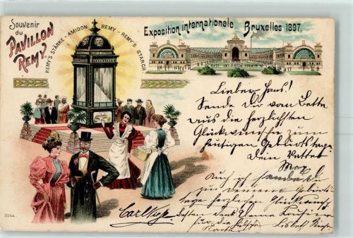 Brüssel Bruxelles Exposition 1897 Pavillon Remy AK Remy´s Stärke 1897 Lithographie