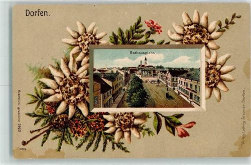 Dorfen Rathausplatz Edelweiß Lithographie