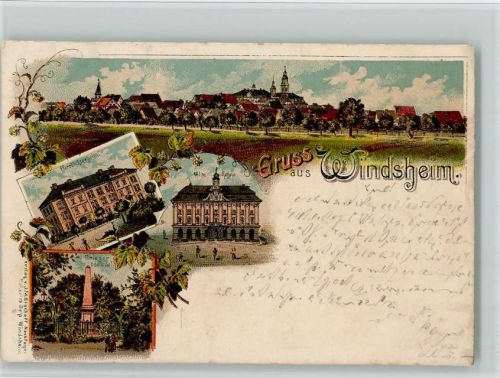 Bad Windsheim Gruss aus - Kriegerdenkmal, Töchterheim, Schloss, gute Erhaltung AK
