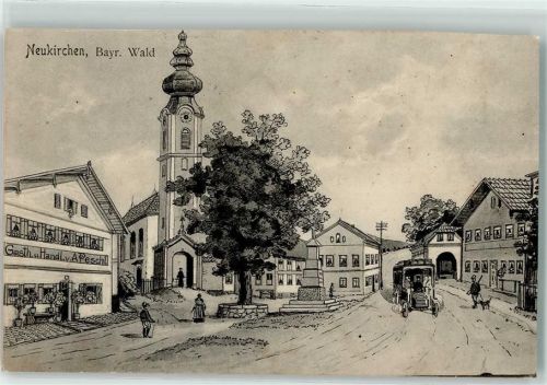 Neukirchen 1909 Omnibus Jäger Gasthaus u. Handl. v. A. Peschl