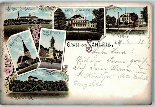 Schleiz 1898 Schloss Schleiz Schloss Ebersdorf Villa Luginsland-Heinrichsruh Kaiser Wilhelm I. Denkmal Berg-Kirche Schloss Burgk