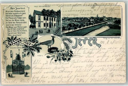 Jever 1899 Haus der Getreuen Bismarck-Denkmal Kiebitz Gedicht Mein Jeverland