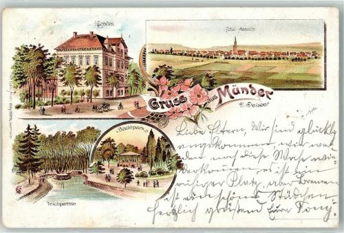 Bad Münder 1898 Kurhotel Teich Badepark Bahnpost Hannover-Altenbeken Zg. 502