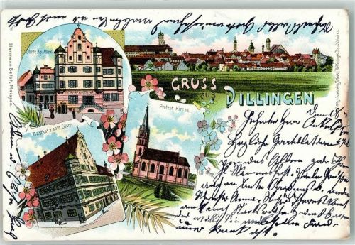Dillingen 1900 Obere Apotheke Protest. Kirche Gasthaus z. gold. Stern