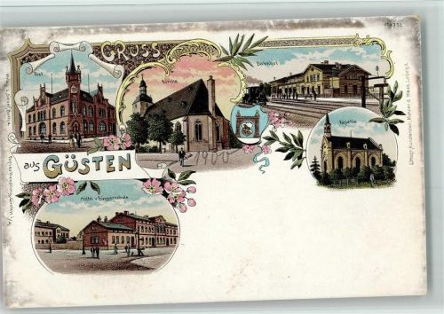 Güsten 1902 Gruss aus - Bahnhof, Bürgerschule, Post, Kirche AK Gute Erhaltung
